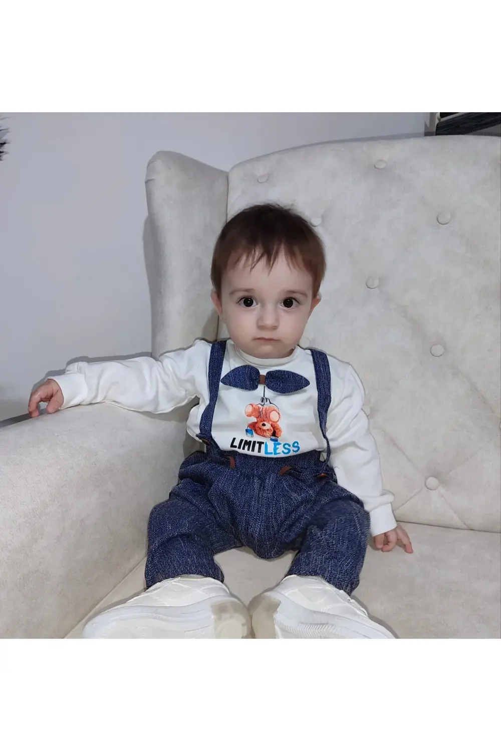 9-12-18 Ay Papyonlu Sweat Kot Pantolon 2li Erkek Bebek Salopet Ta