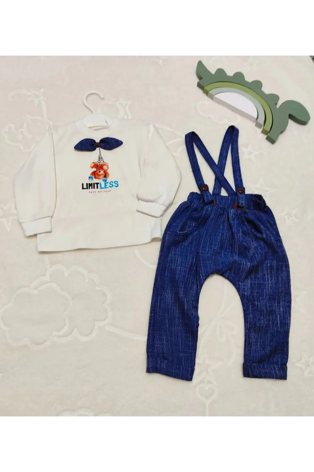 9-12-18 Ay Papyonlu Sweat Kot Pantolon 2li Erkek Bebek Salopet Ta