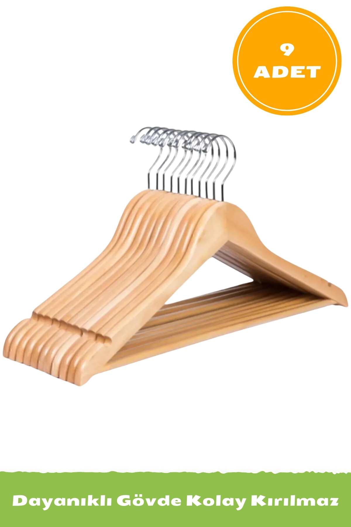 9 Adet 1 Kalite Ahşap Dayanıklı Pantolon Kemer Gömlek Tşört Askıs