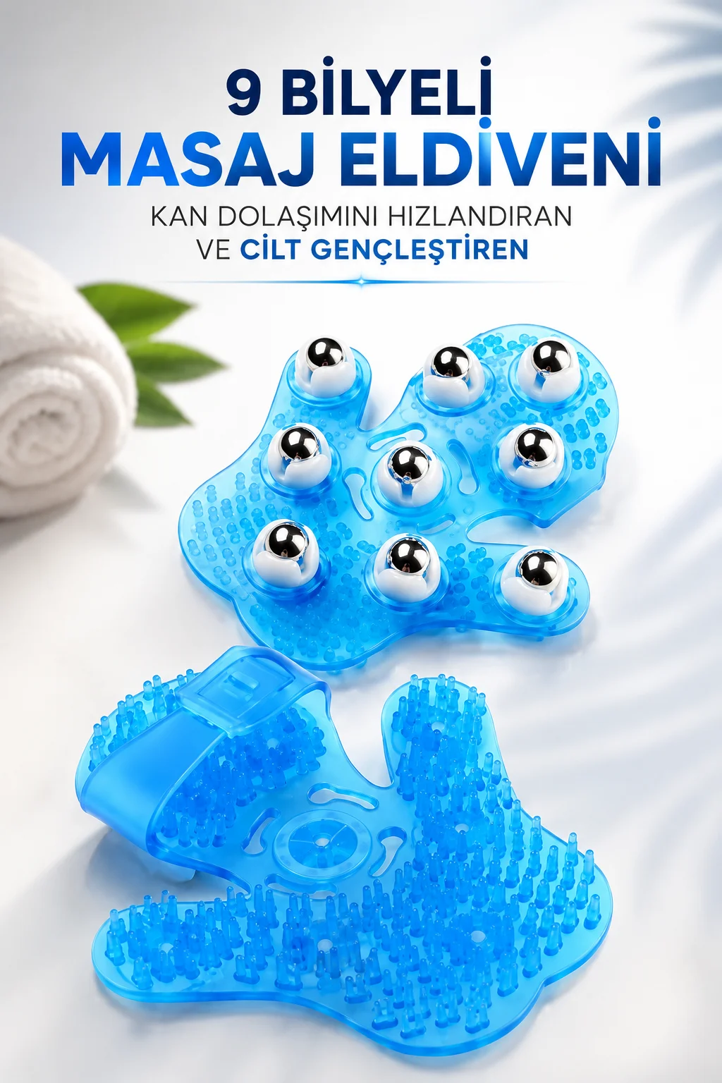 9 BİLYELİ MASAJ ELDİVENİ KAN DOLAŞIMINI HIZLANDIRAN VE CİLT GENÇLEŞTİREN