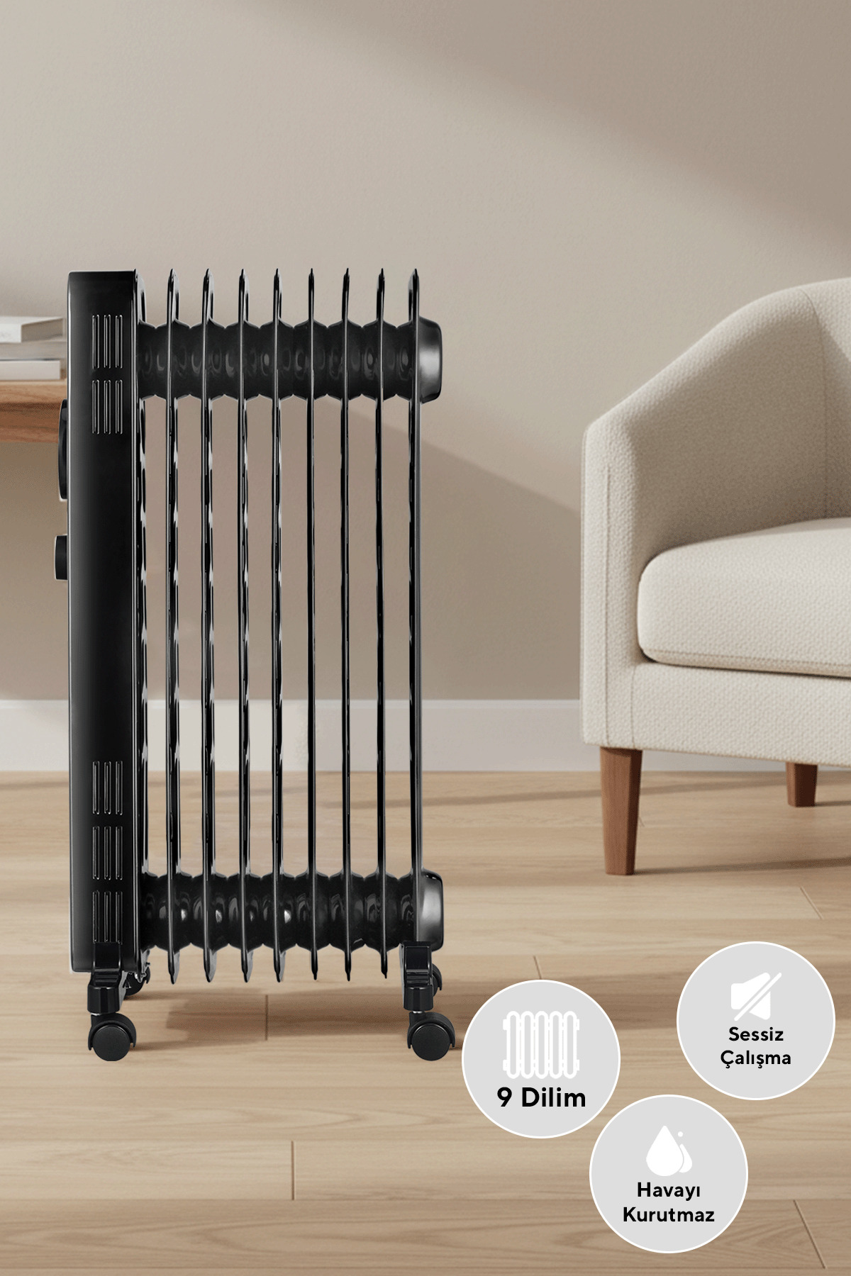 9 Dilim Siyah Radyatör Kum-1225