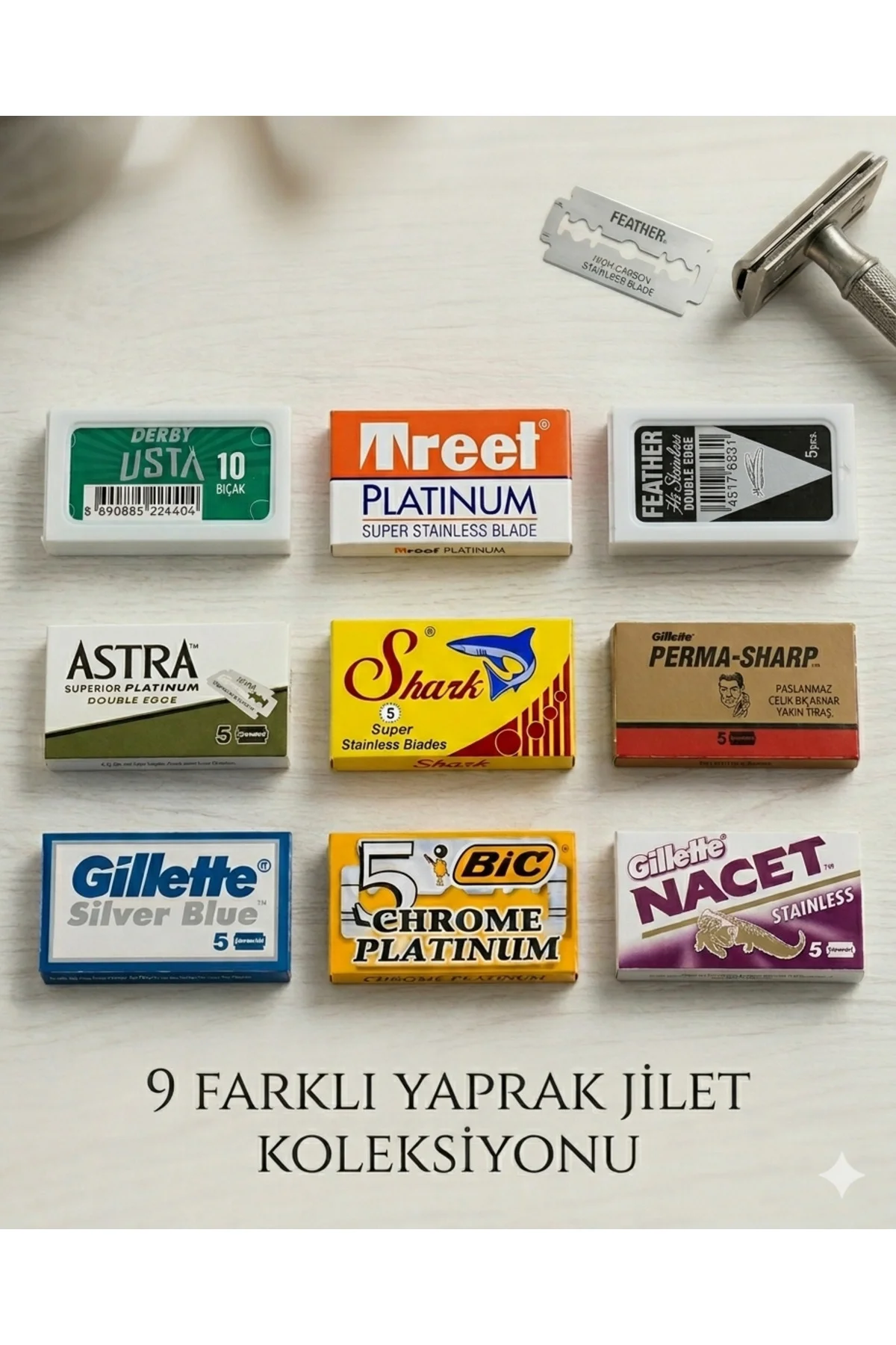 9 Farklı Marka Yaprak Jilet Deneme Koleksiyonu + Siyah Jilet Güve 9 Farklı Marka Yaprak Jilet Deneme Koleksiyonu + Siyah Jilet Güve