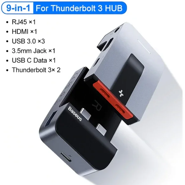 9-in-1 Type-C Çok Fonksiyonlu HUB - HDMI, RJ45, USB 3.0, PD Şarj