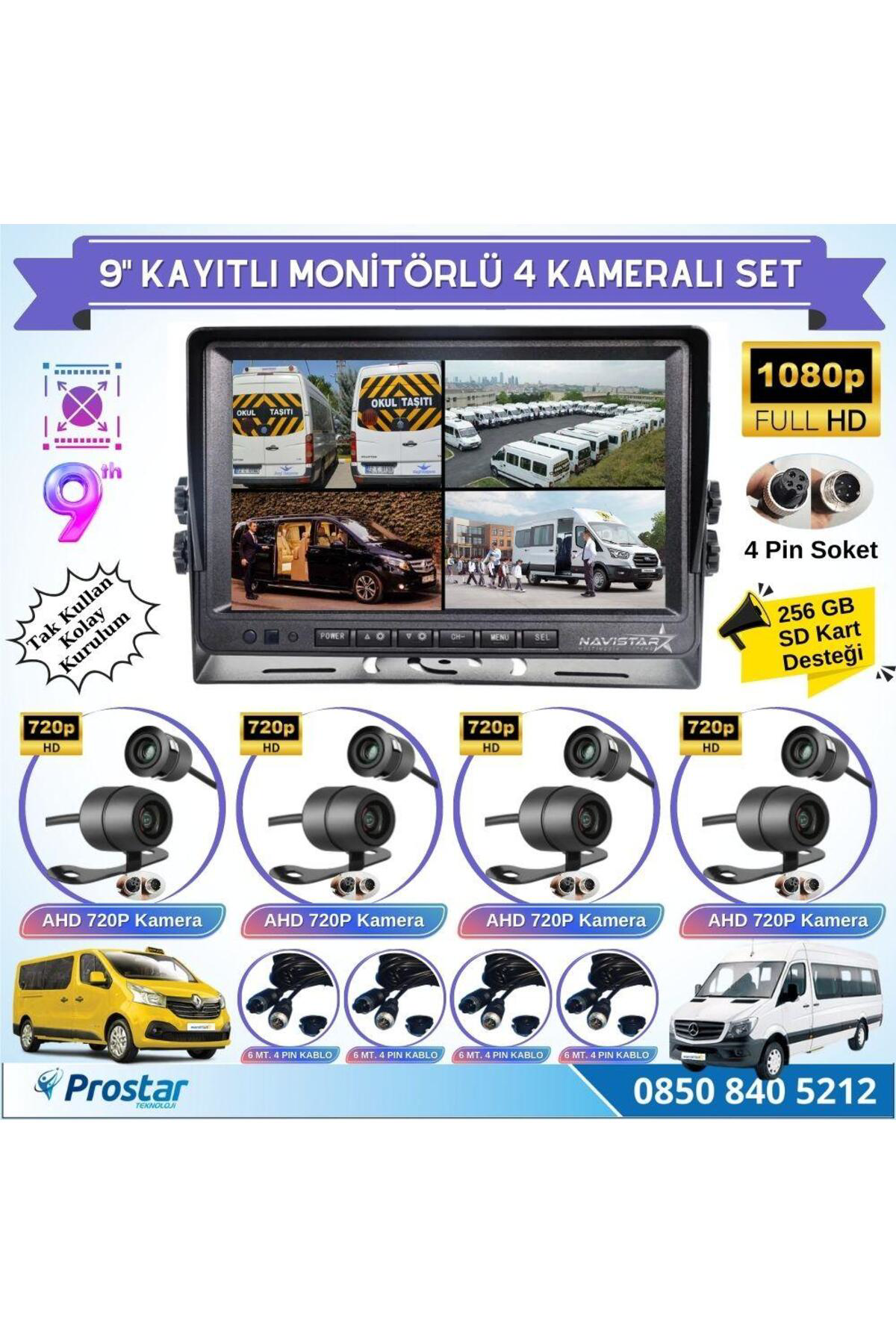 9 Inç Dörde Bölünür Kayıtlı 256Gb Sd Destekli 4 Kameralı 720P Ahd
