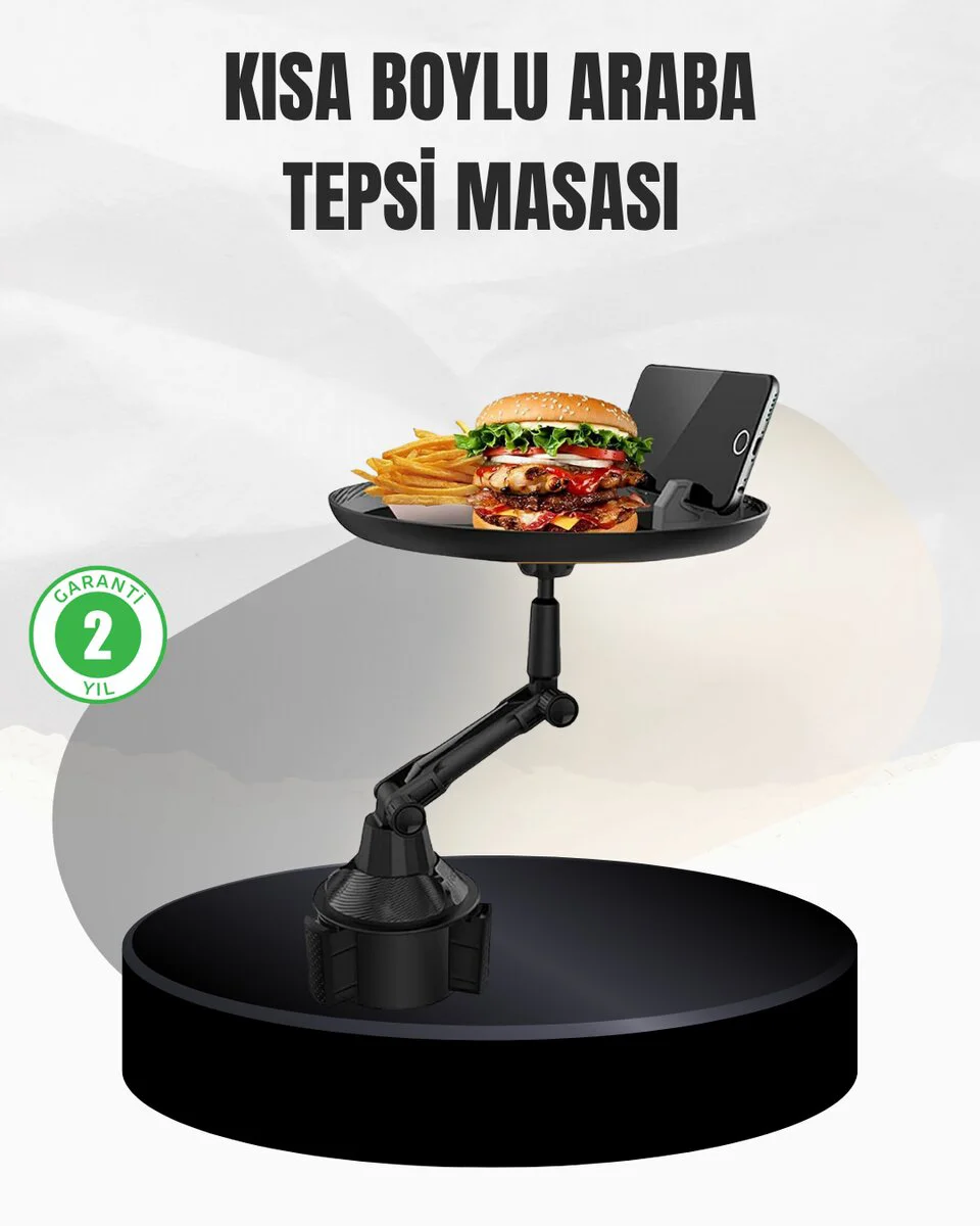 9 İnç Universal Araç İçi Bardaklık Tepsisi ve Telefon Standı - Yemek Alanı ve Çoklu Kullanım