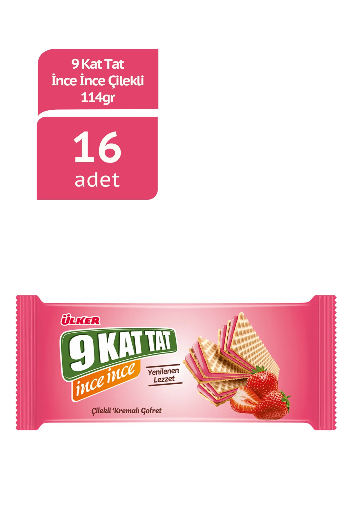 9 KAT TAT İnce Çilekli Kremalı Gofret - 114 gram - 16 Adet
