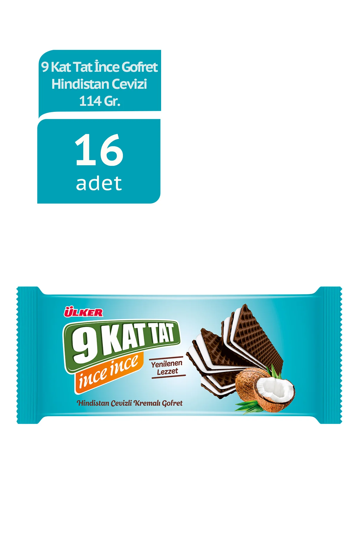 9 KAT TAT İnce Hindistan Cevizli Gofret- 144 gram - 16 Adet
