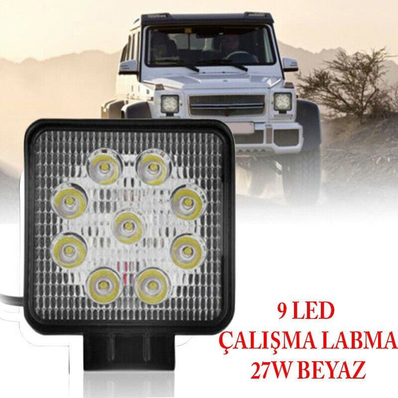 9 LED Kare 27W Off Road Sis, Gündüz Farı Lambası (adet) 9 LED Kare 27W Off Road Sis, Gündüz Farı Lambası (adet)