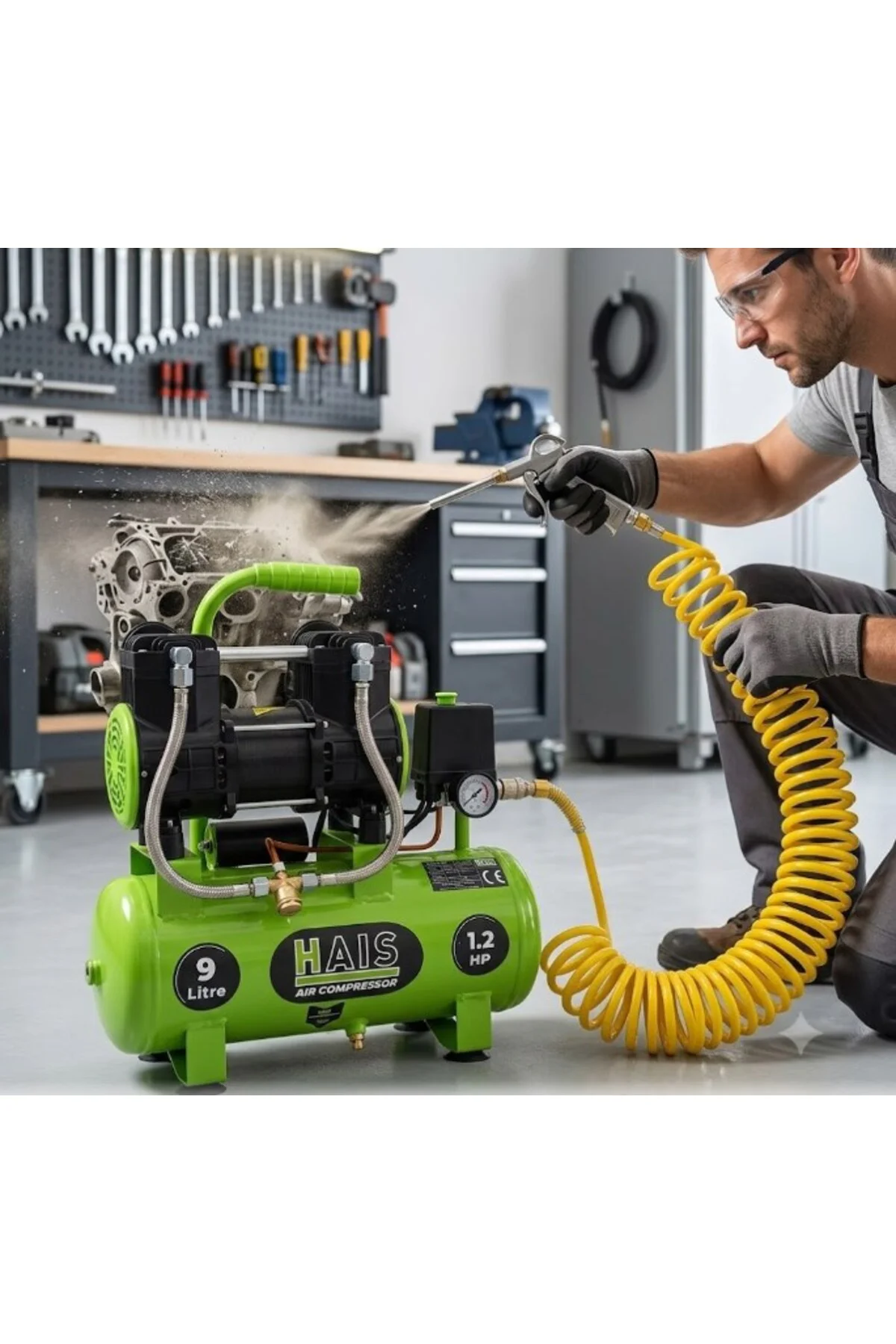 9 Litre Sessiz Yağsız Hava Kompresörü 1.2 HP Yeni Model