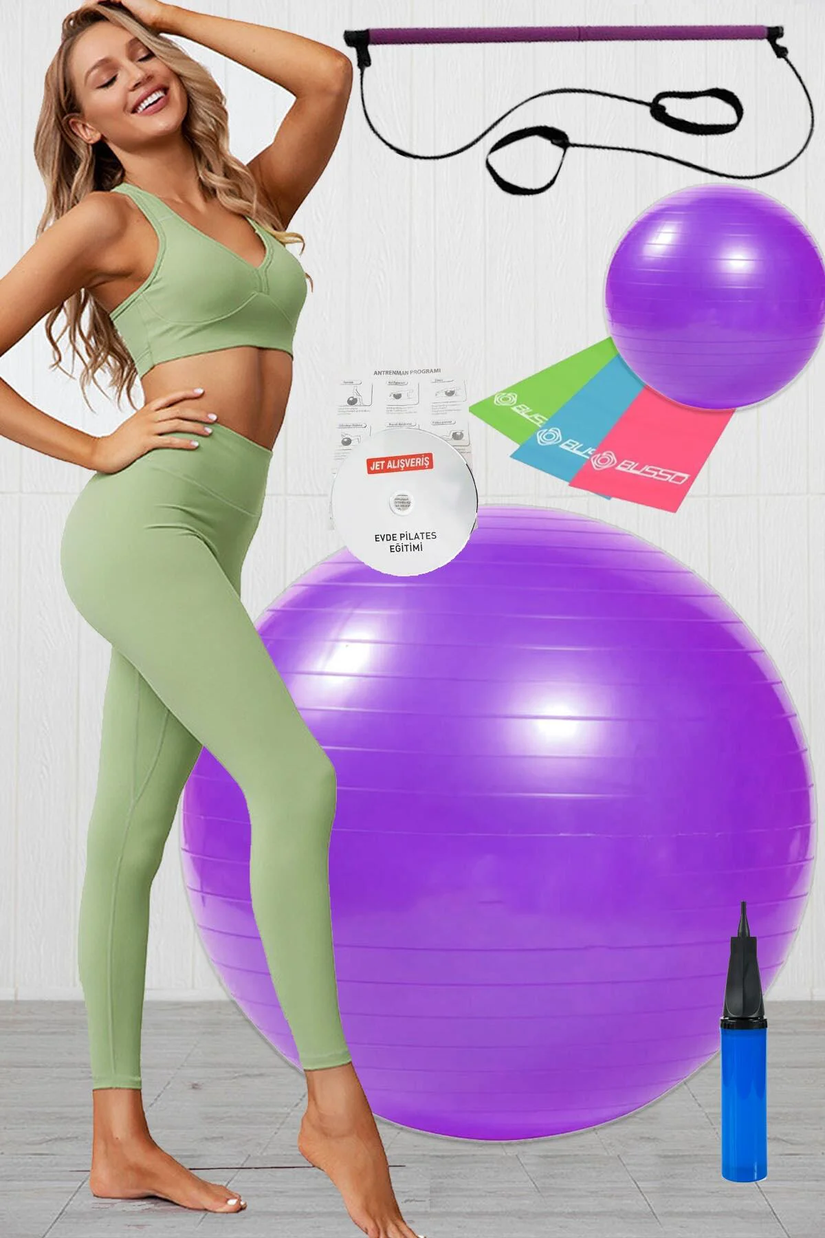 9 Lu Pilates Seti Plates Takımı Pilates Topu Plates Studio Spor A