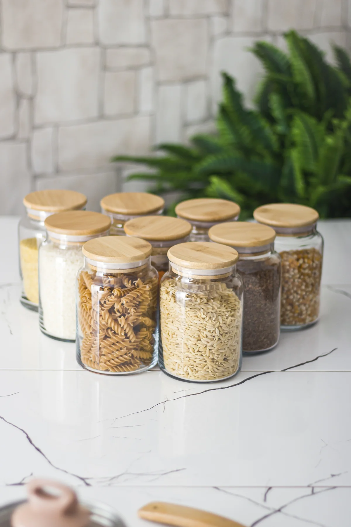 9 Lu Set Bambu Kapaklı Cam Kavanoz &amp; Erzak Saklama Kabı 800 ml Orta  Boy ( Vakum Kapak )