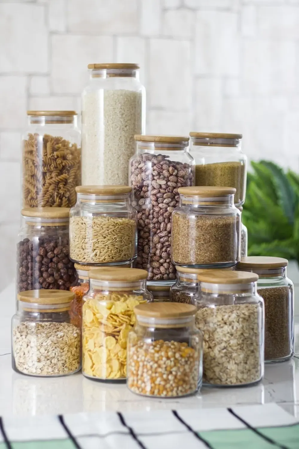 9 Lu Set Bambu Kapaklı Cam Kavanoz & Erzak Saklama Kabı 800 Ml Or