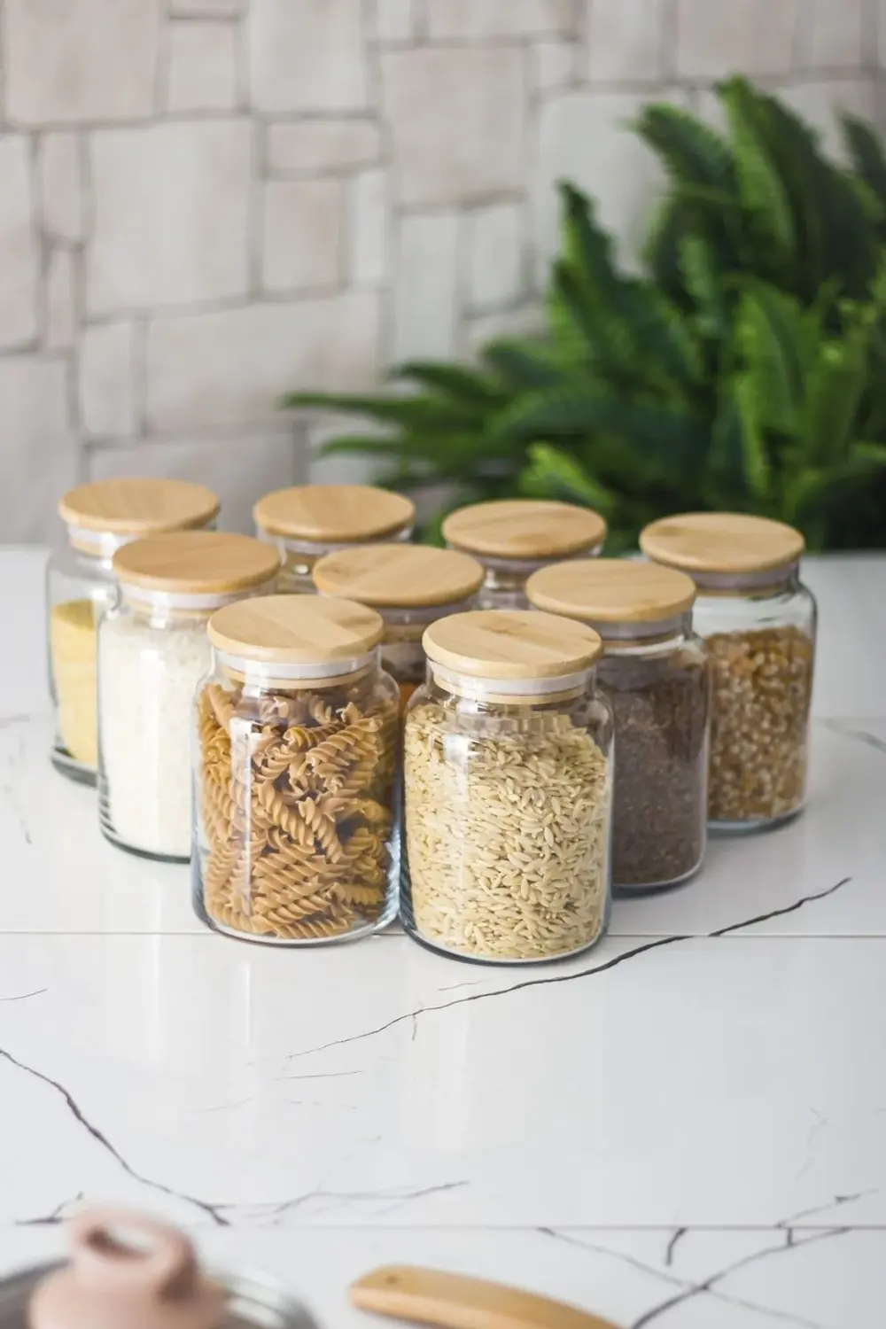 9 Lu Set Bambu Kapaklı Cam Kavanoz & Erzak Saklama Kabı 800 Ml Or