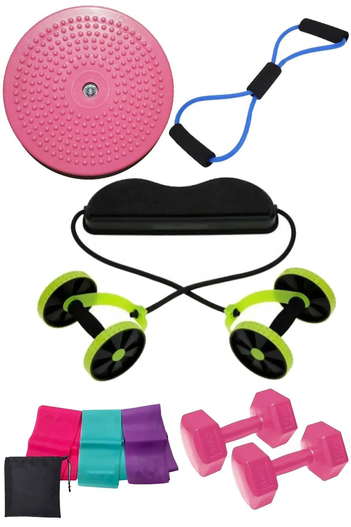9 Lu Spor Seti Revoflex Tekerlekli Spor Aleti 1 Kg Dambıl 3lü Pil