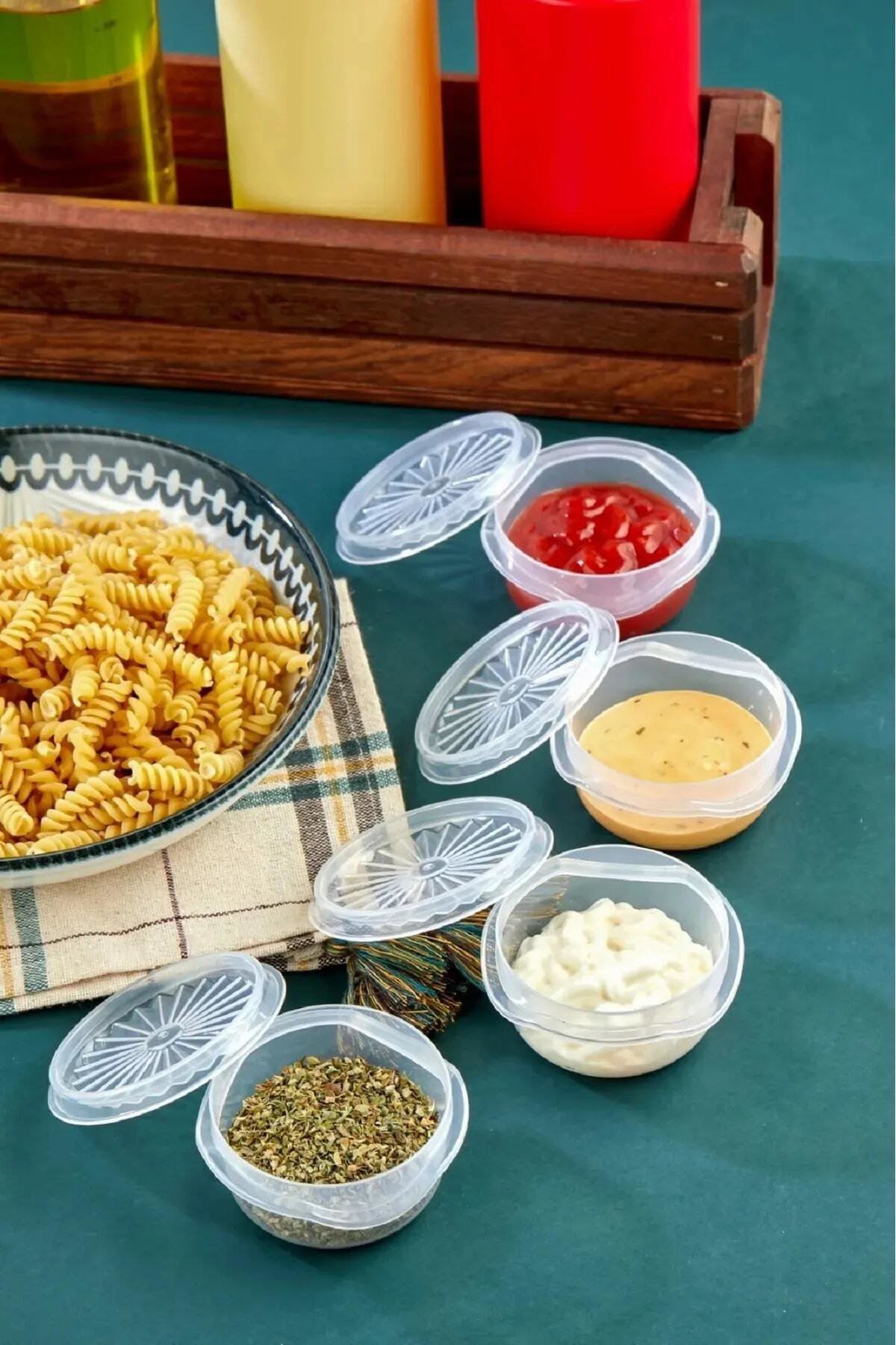 Nezade Store 9 Lu Yelpaze Kapaklı Şeffaf Mini Sosluk - Ketçap Mayonez Kabı- Ka