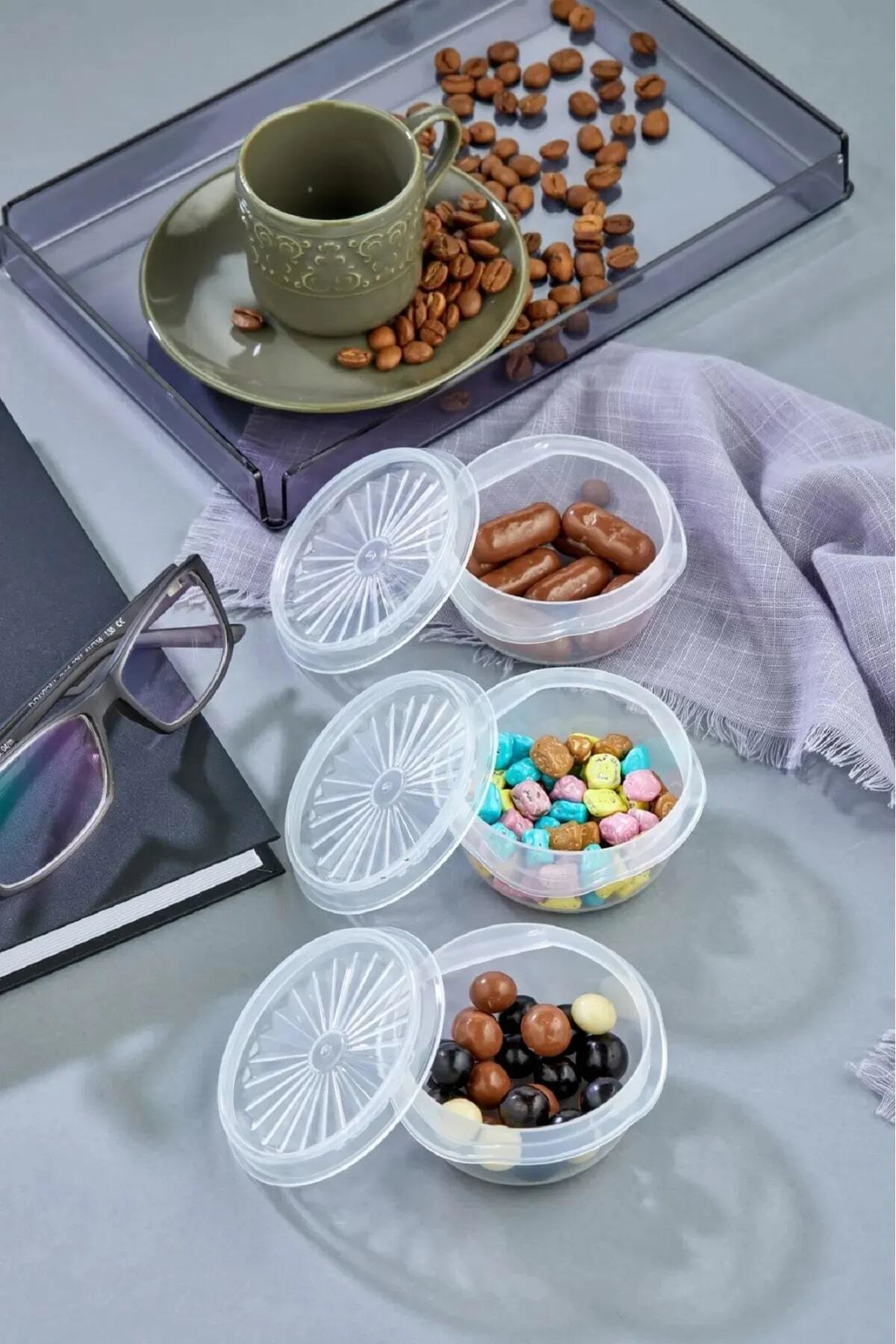 Nezade Store 9 Lu Yelpaze Kapaklı Şeffaf Mini Sosluk - Ketçap Mayonez Kabı- Ka