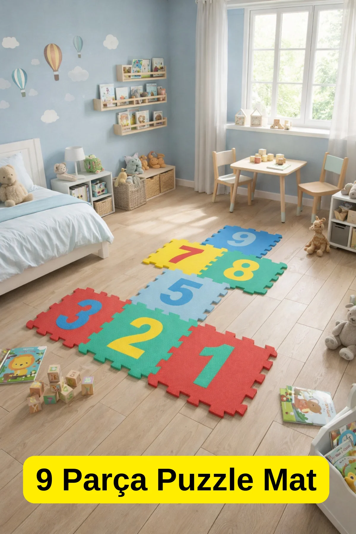 9 Parça 33x33 Boyutlu Puzzle Çocuk Oyun Matı Halısı Rakamlı Oyun 