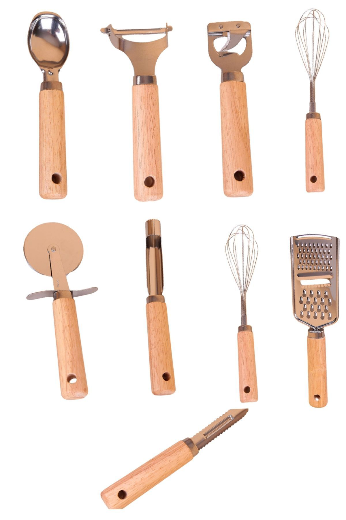 9 Parça Ahşap Saplı Lux Çelik Başlıklı Mutfak Çeyiz Seti - Specia