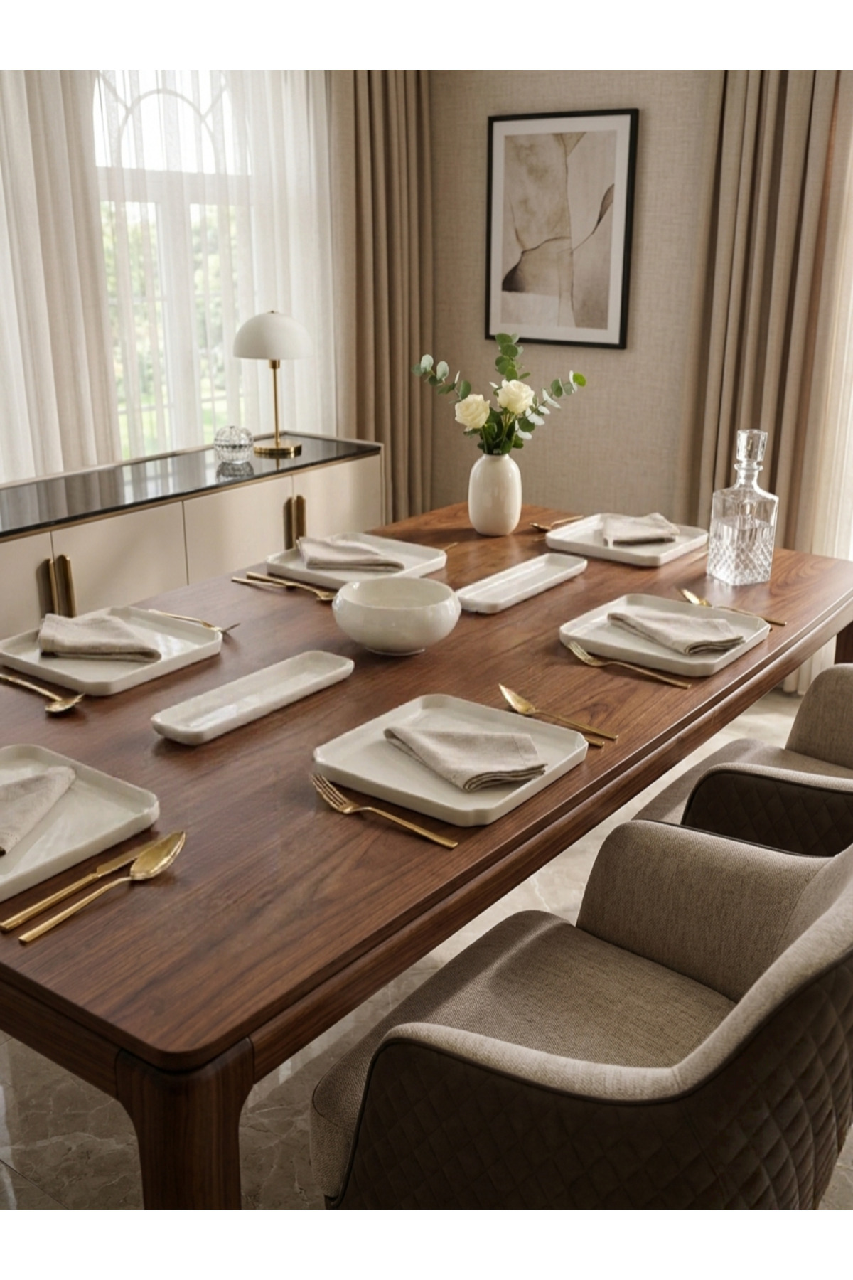 9 Parça Porselen Kahvaltı Ve Sunum Seti - Minimalist Dikdörtgen S