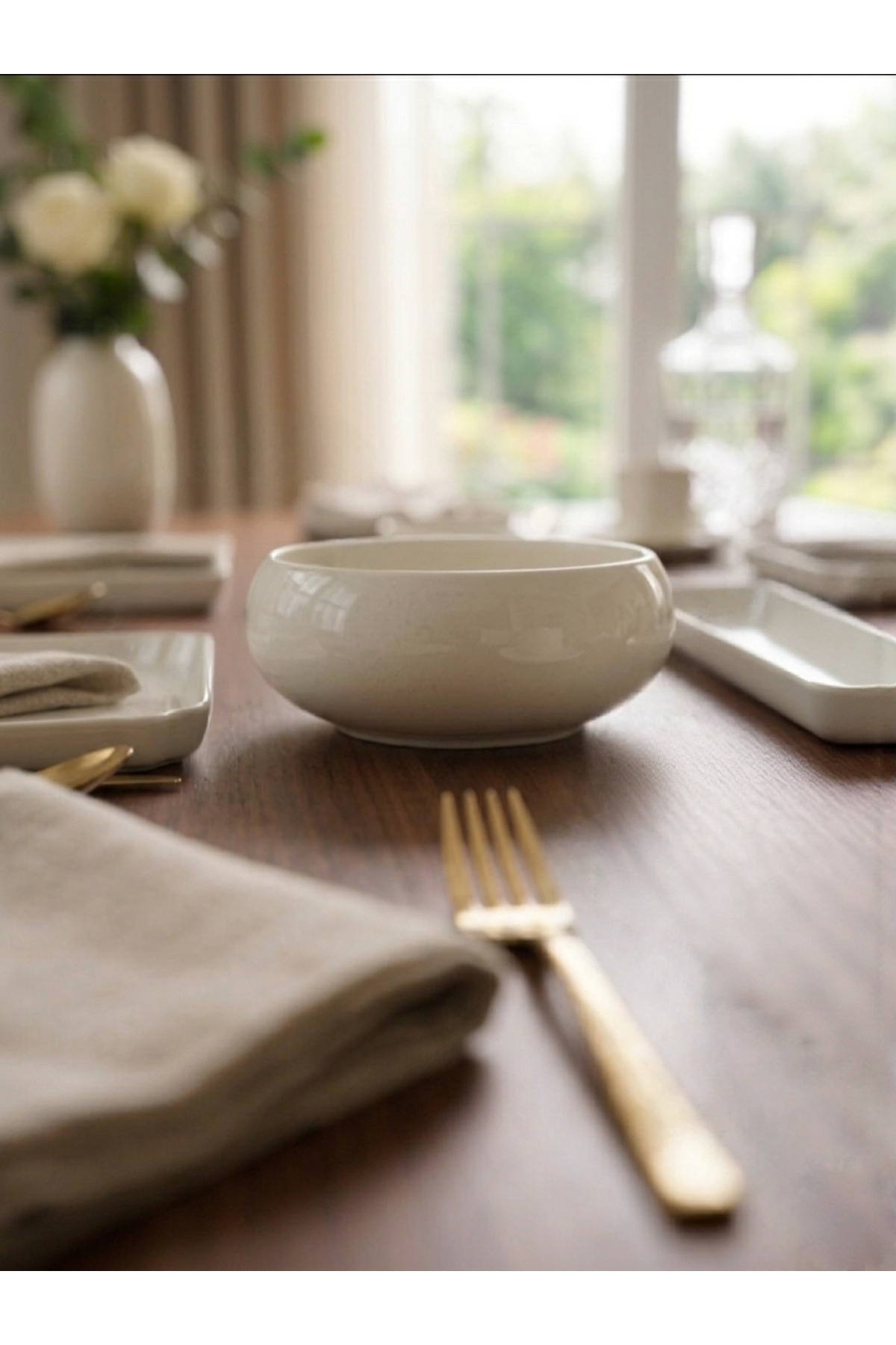 9 Parça Porselen Kahvaltı Ve Sunum Seti - Minimalist Dikdörtgen S