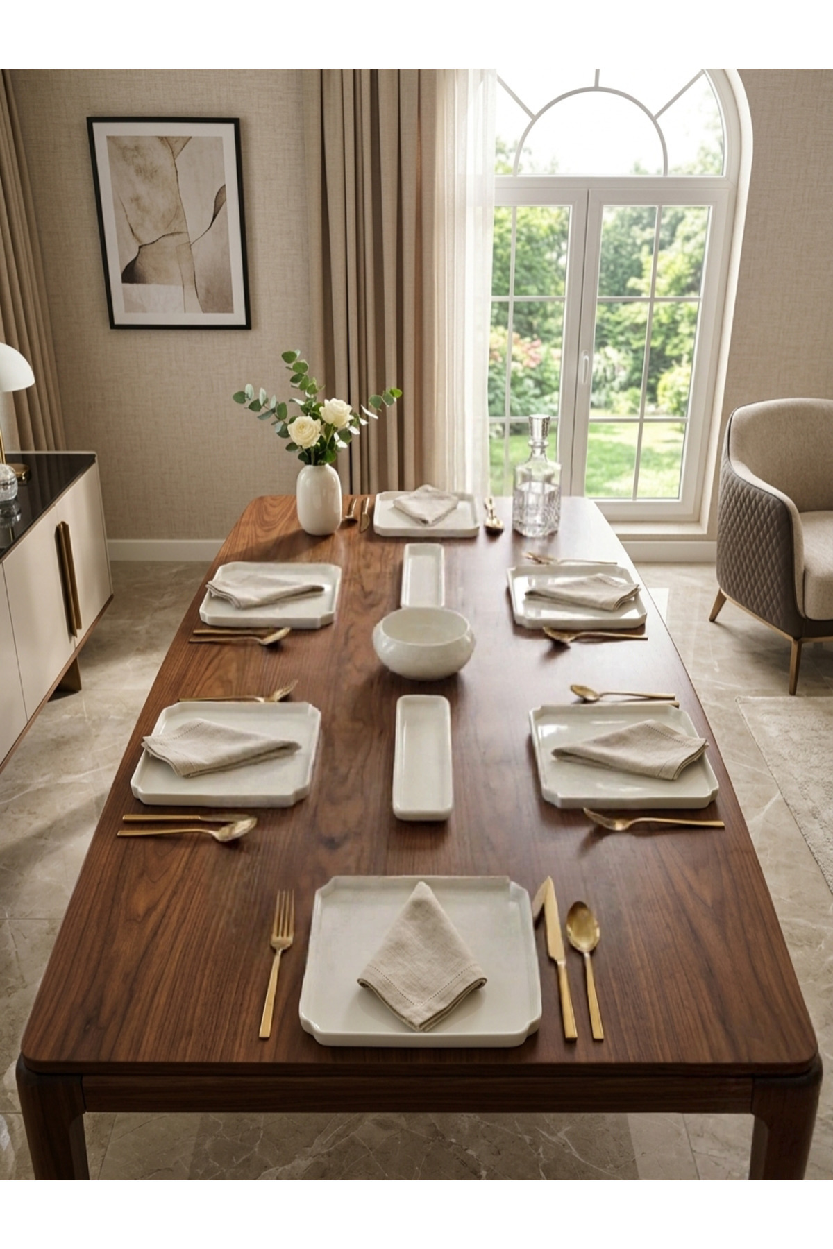 9 Parça Porselen Kahvaltı Ve Sunum Seti - Minimalist Dikdörtgen S