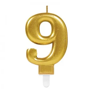 9 Rakam Mum Gold Renk - Şık Dekoratif Mum & Hediye Çözümü