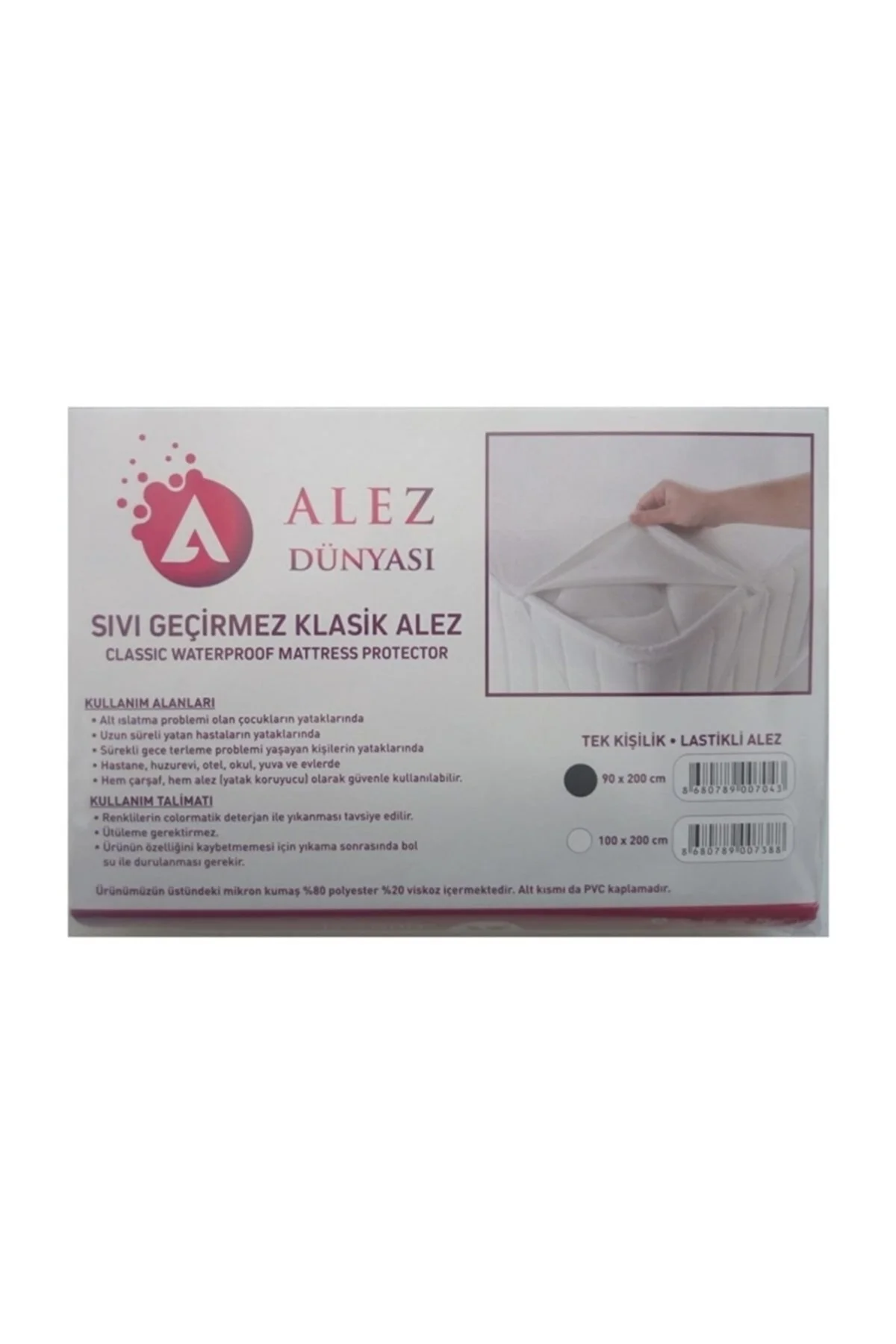 90 200 Alez Alez Dünyası 90x200 Cm Sıvı Geçirmez Lastikli Tek Kiş