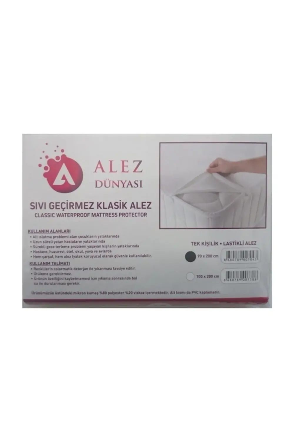 90 200 Alez Alez Dünyası 90x200 Cm Sıvı Geçirmez Lastikli Tek Kiş