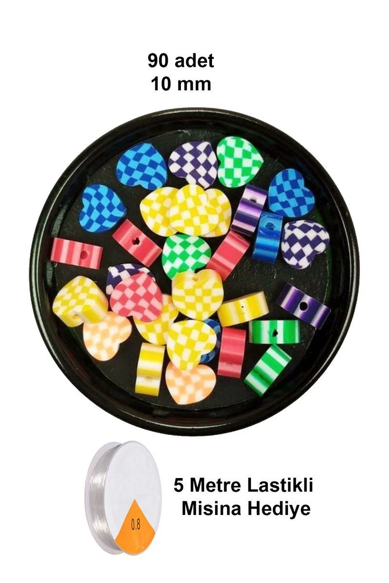 90 Adet 10 mm Desenli Kalp Fimo Boncuk + Lastikli Misina - Takı Yapım Seti Fiyatı, Yorumları ve Özellikleri