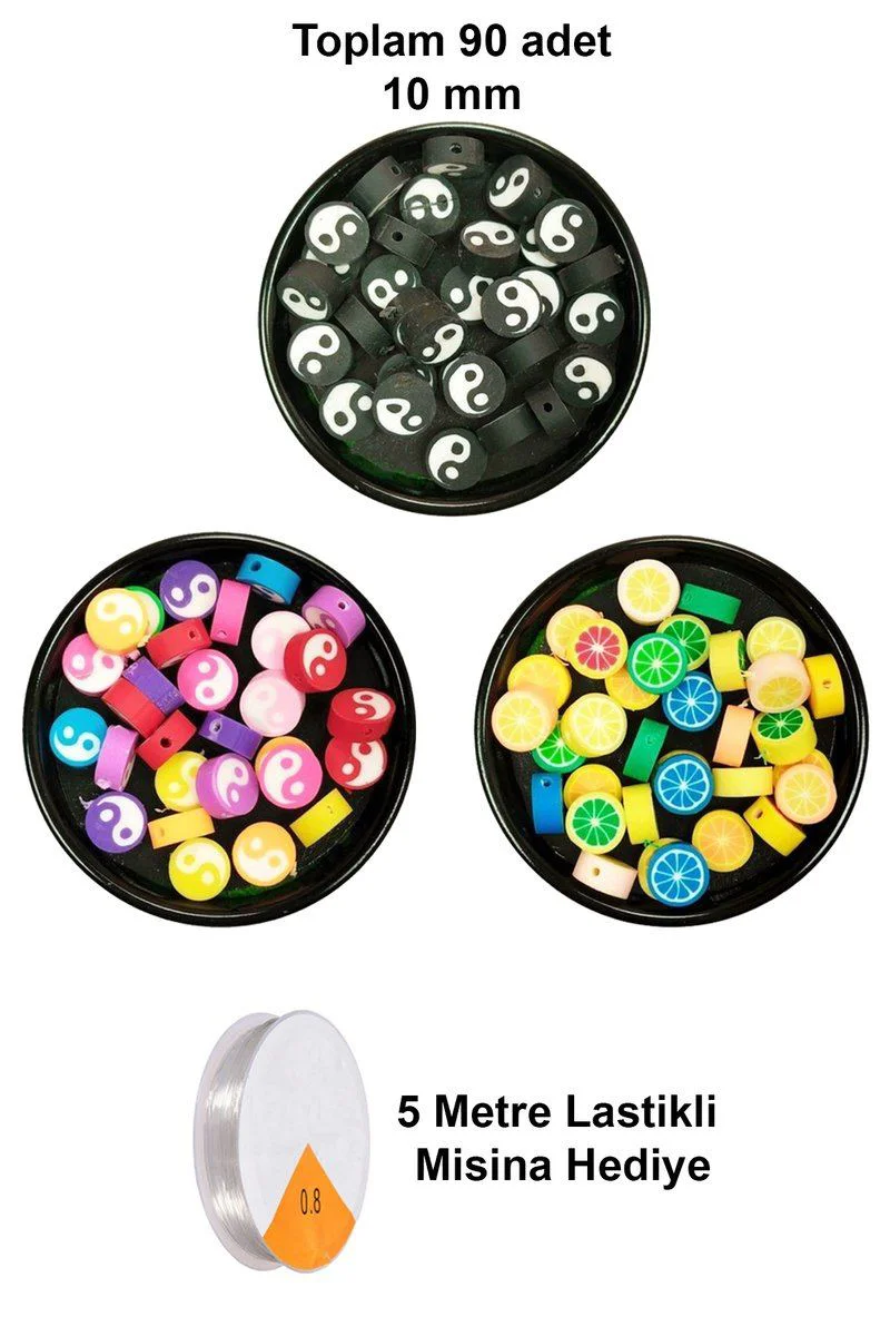 90 Adet 10 mm Fimo Boncuk - Yin Yang Limon Desenli Takı Yapım Seti + 5 Metre Misina Hediye Fiyatı, Yorumları ve Özellikleri