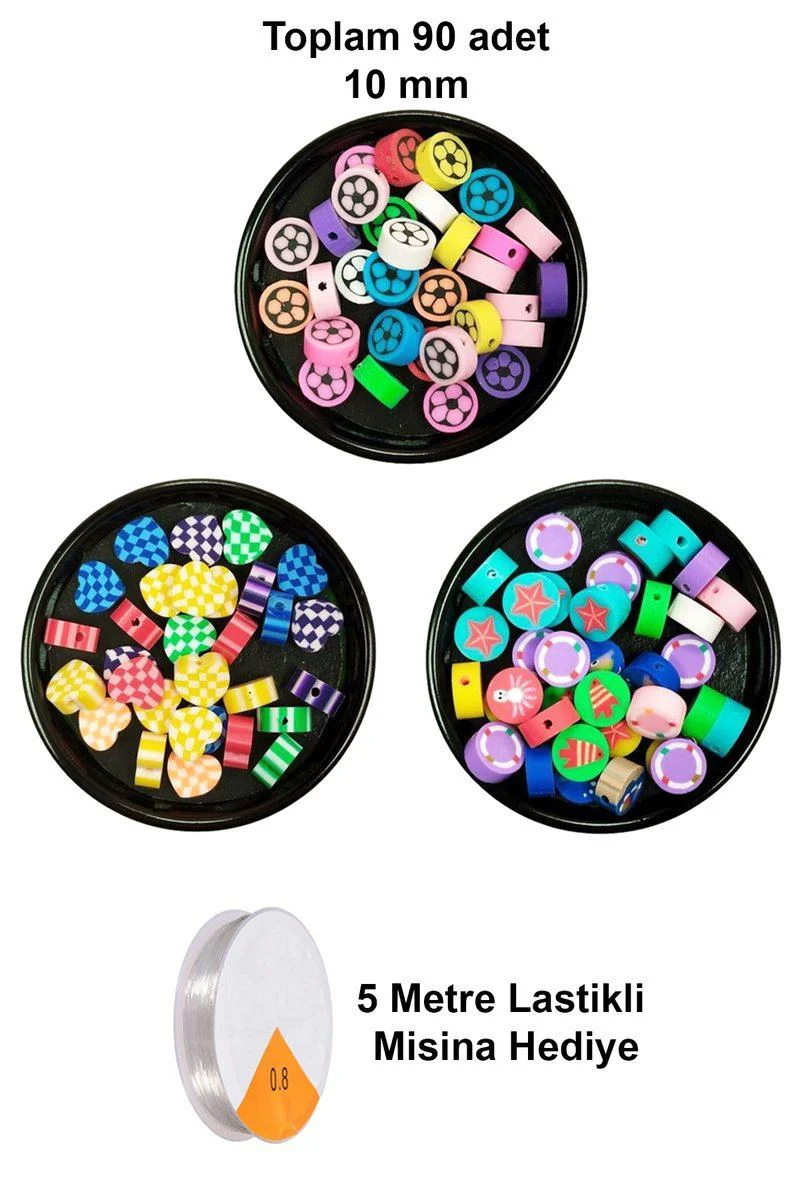 90 Adet 10 mm Fimo Boncuk Seti - Polimer Kil Boncuk, 5m Misina Hediyeli - Kalp Deniz Çiçek Desenli Takı Malzemesi 90 Adet 10 mm Fimo Boncuk Seti - Polimer Kil Boncuk, 5m Misina Hediyeli - Kalp Deniz Çiçek Desenli Takı Malzemesi
