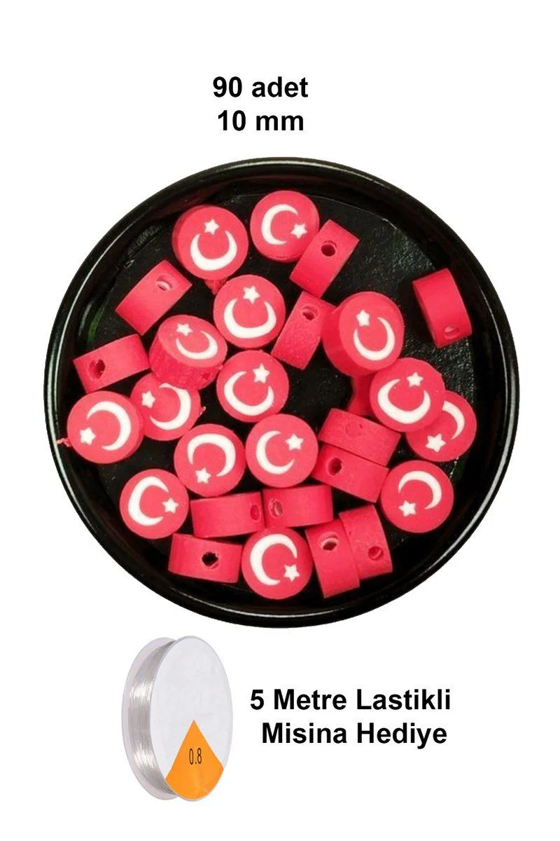 90 Adet 10 mm Fimo Boncuk - Türk Bayrağı Lastikli Misina Seti ile Takı Yapımı Fiyatı, Yorumları ve Özellikleri