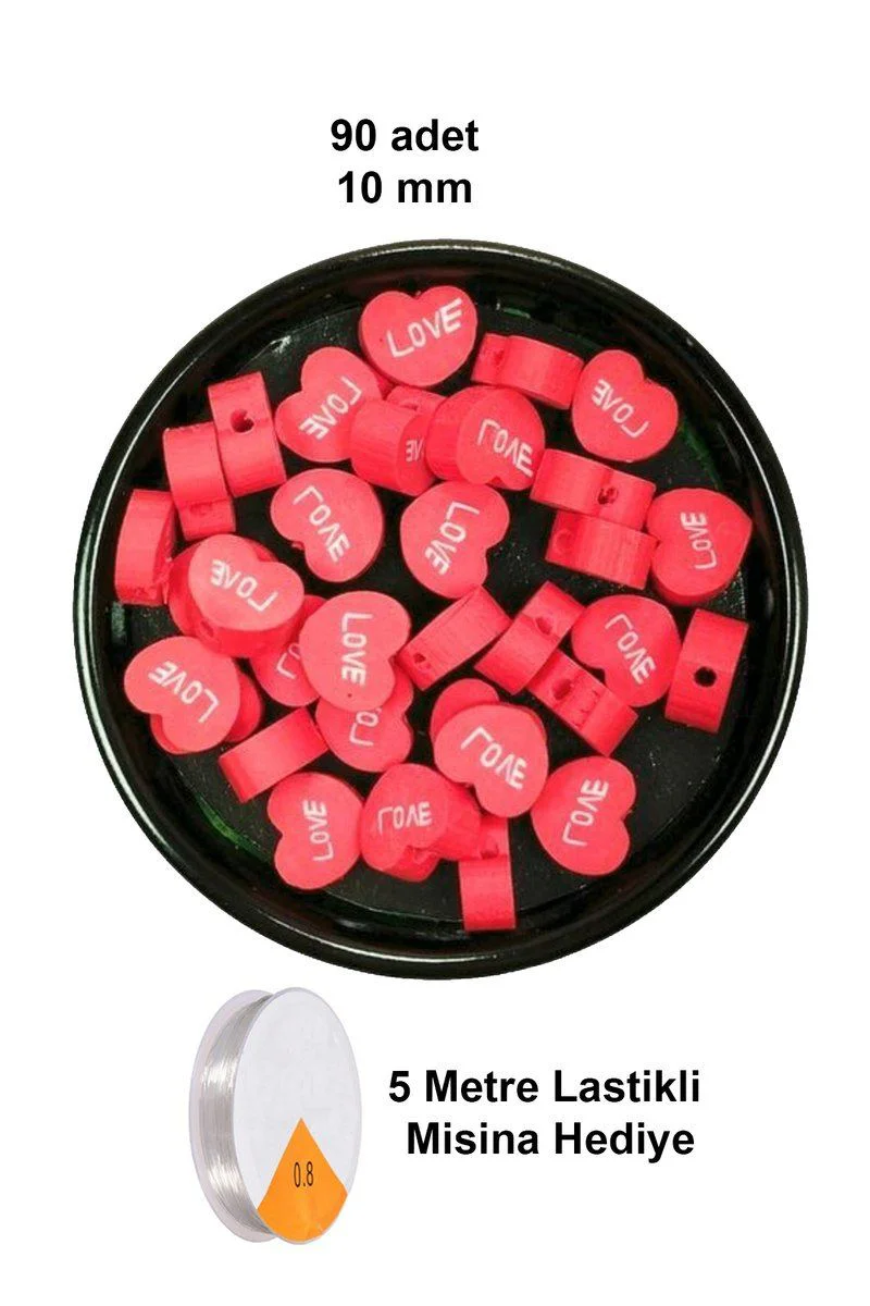 90 Adet 10 mm Fimo Boncuk - Kalp Love Bileklik Seti + Lastikli Misina Hediye Fiyatı, Yorumları ve Özellikleri