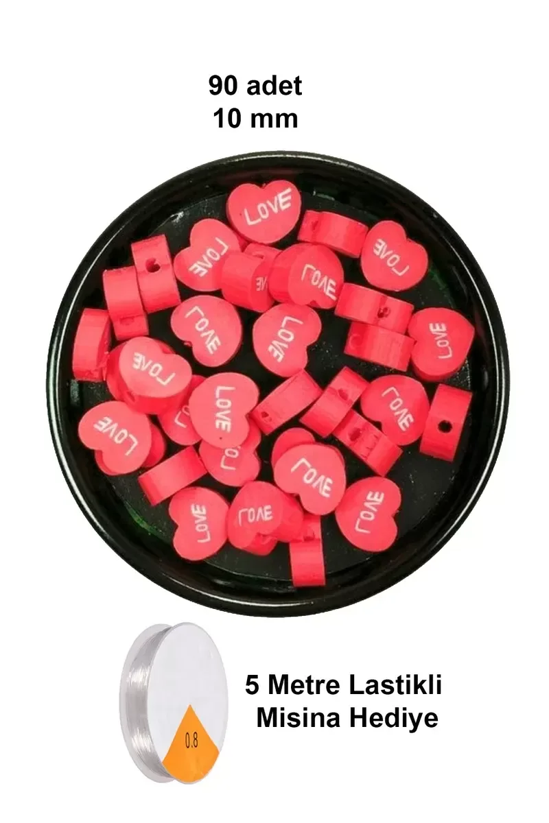 90 Adet 10 mm Polimer Kil Fimo Boncuk Takı Bileklik + 5 Metre Las