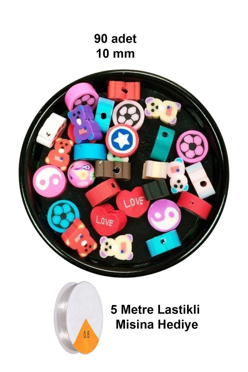 90 Adet 10mm Fimo Boncuk Seti - Lastikli Misina Hediye - Karışık Renk Takı Yapım Malzemesi Fiyatı, Yorumları ve Özellikleri