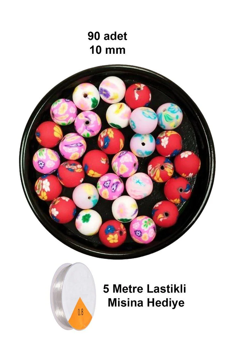 90 Adet 10mm Polimer Kil Fimo Boncuk Seti - Desenli Yuvarlak + 5m Lastikli Misina Hediye Fiyatı, Yorumları ve Özellikleri