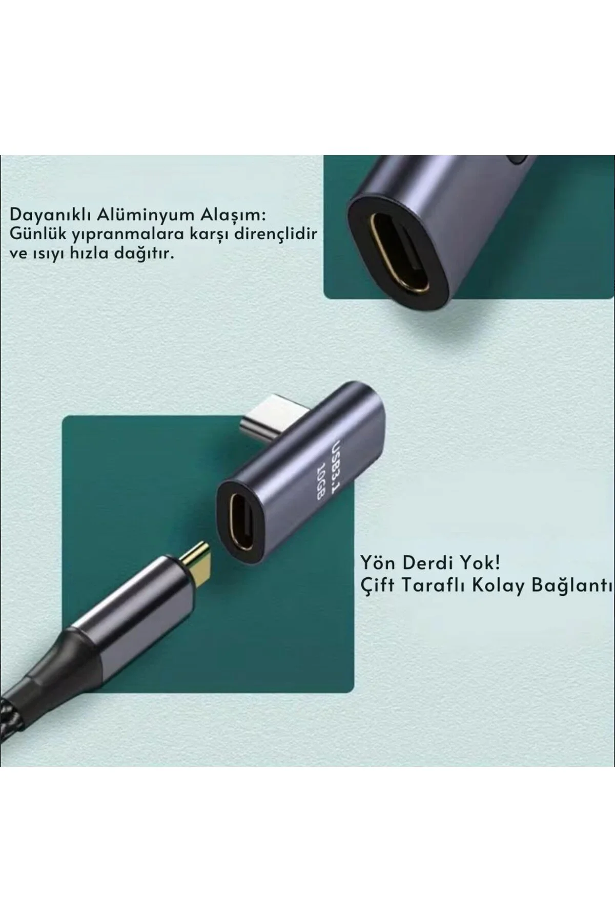 90° L Tipi Type-C Uzatıcı | USB 3.1 Hızlı Şarj & Veri Adaptörü