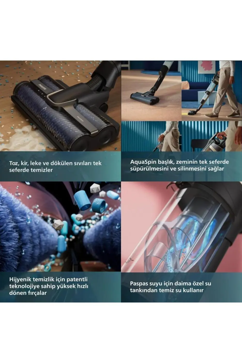 9000 Serisi AquaTrio Kablosuz Dikey Süpürge, AquaSpin Başlık, Pow