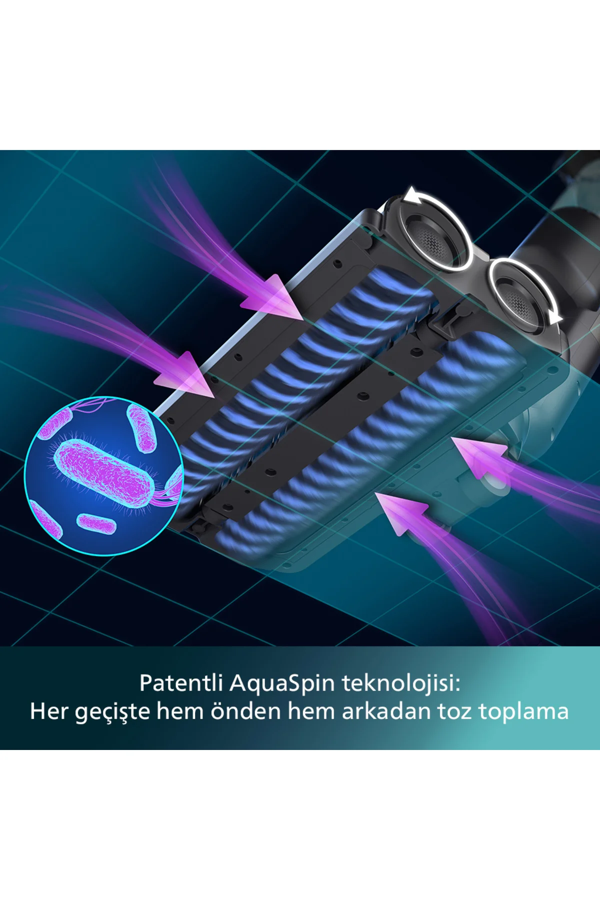 9000 Serisi AquaTrio Kablosuz Dikey Süpürge, AquaSpin Başlık, Pow