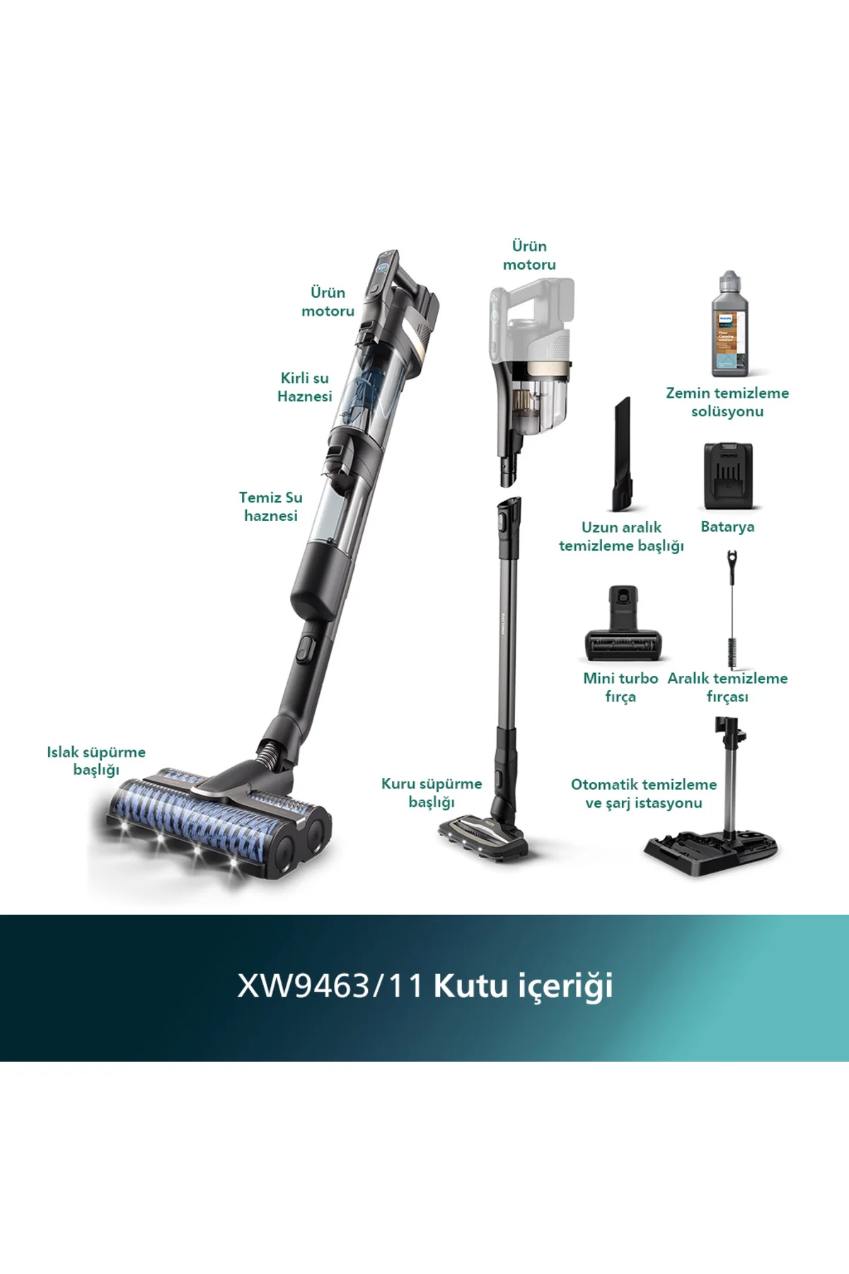 9000 Serisi AquaTrio Kablosuz Dikey Süpürge, AquaSpin Başlık, Pow