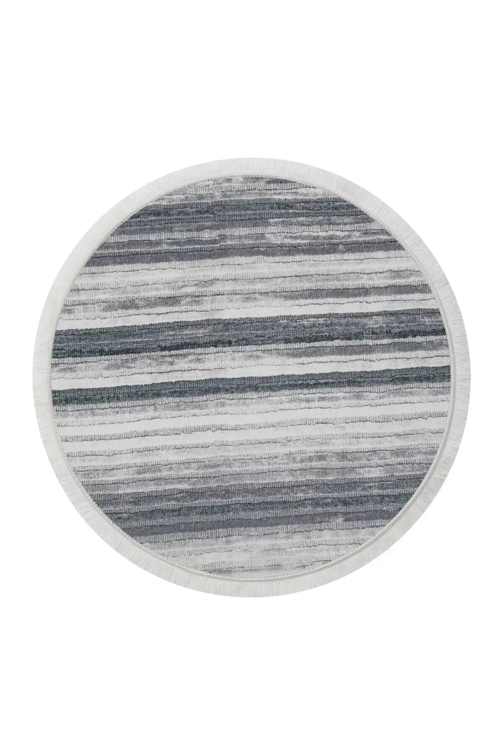 9026 Gri Saçaklı Dijital Yuvarlak Halı Kaymaz Yıkanabilir 120X120