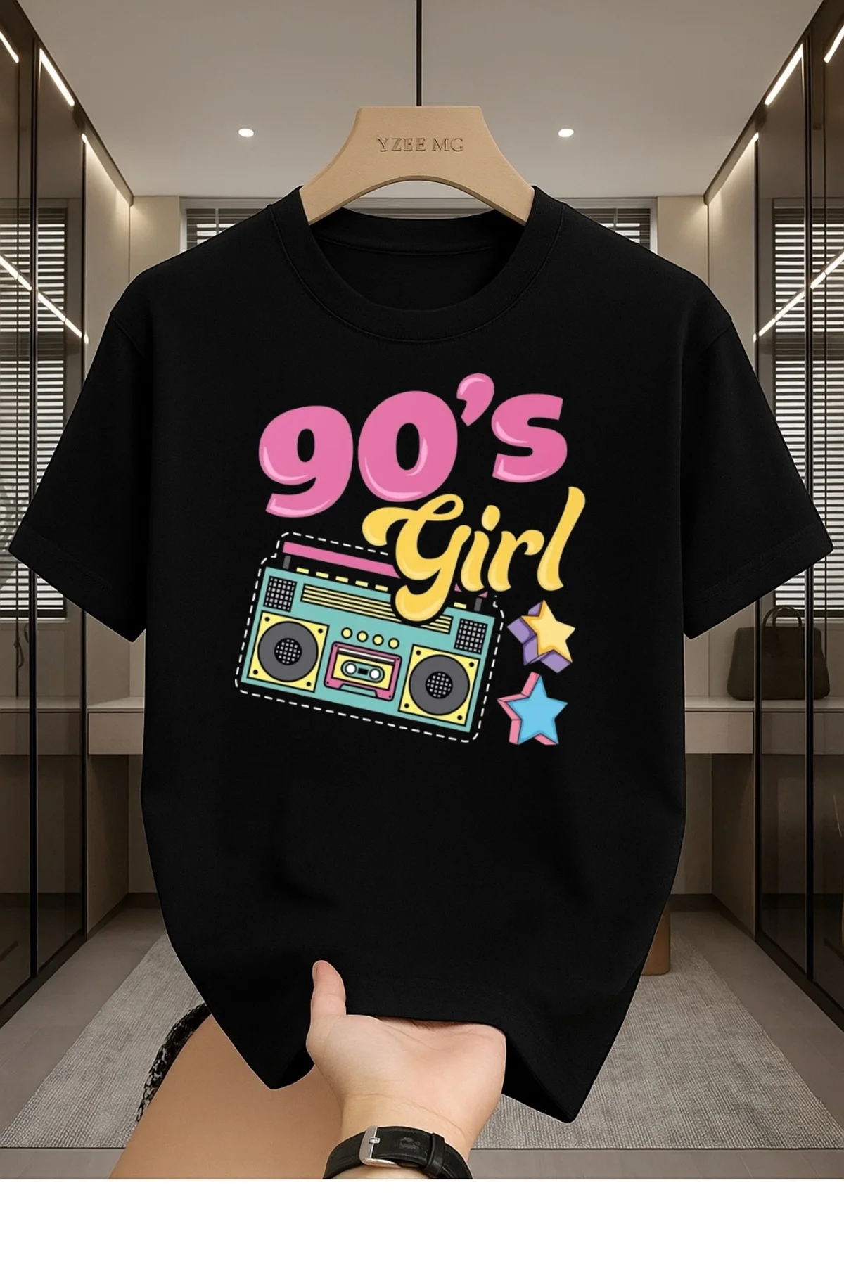 90's Girl Baskılı Unisex Bisiklet Yaka Pamuk Oversize Boyfriend T-Shirt