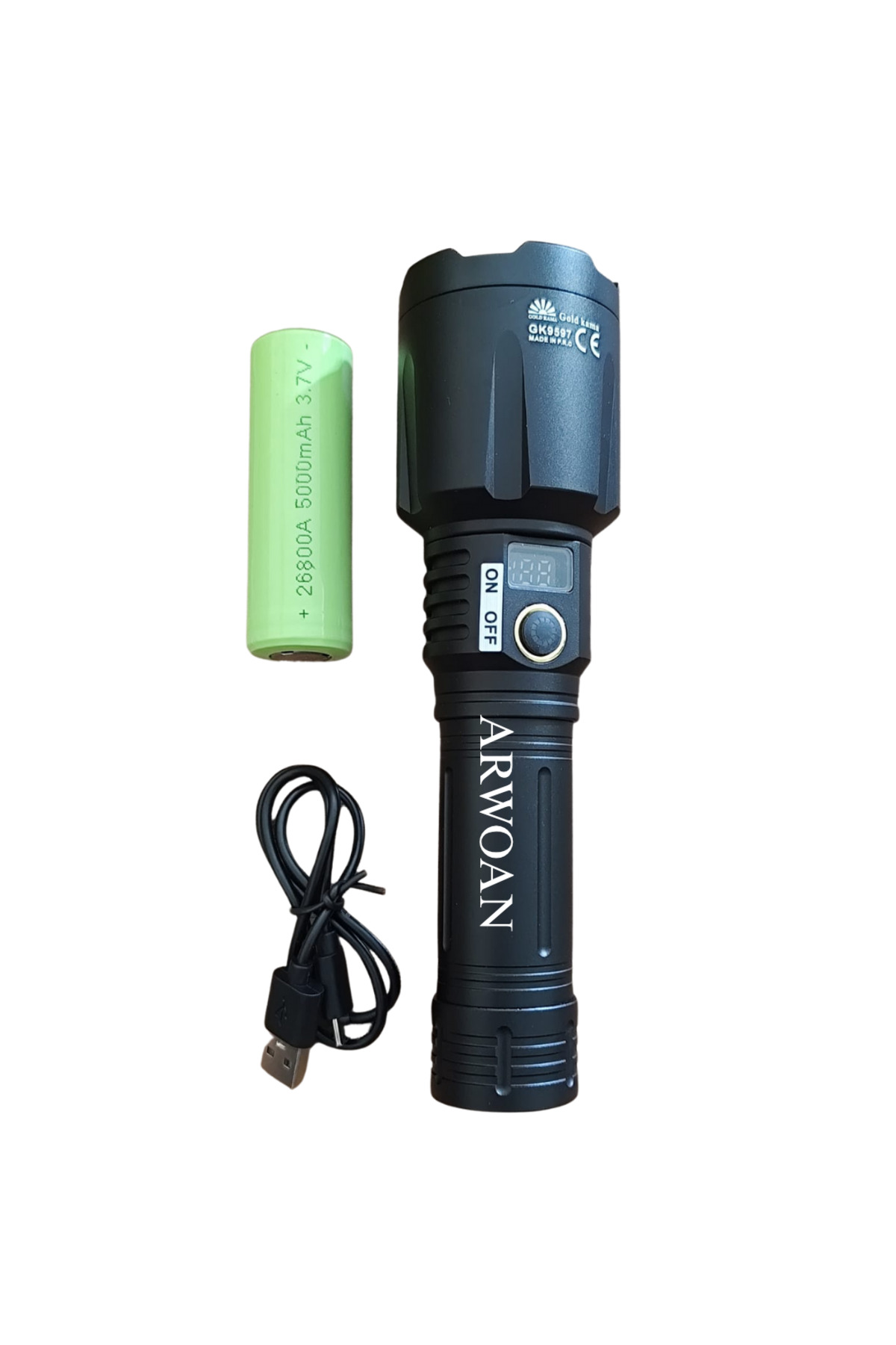 90W Şarjlı LED El Feneri – 2200 Metre Aydınlatma, 5000 mAh Lityum