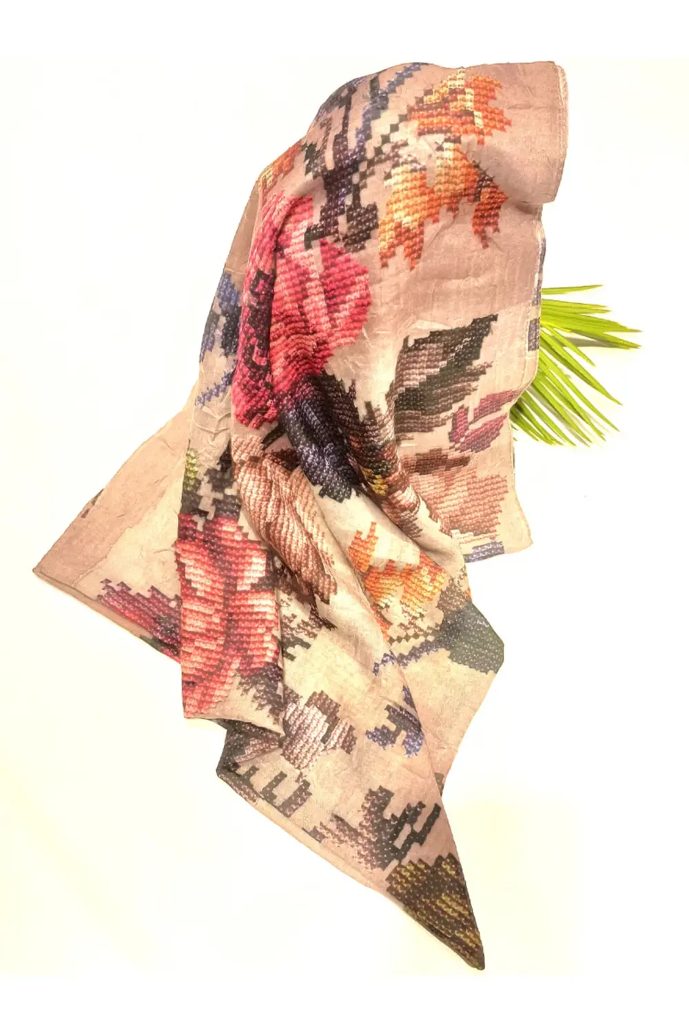 90x90 Lüks Figürlü Gösterişli Dökümlü Eşarp