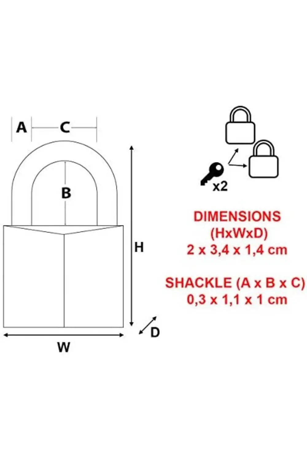9120EURTCC 2 Adet Masif Yapılan Anahtarlı Asma Kilit Seti, Gri, 2