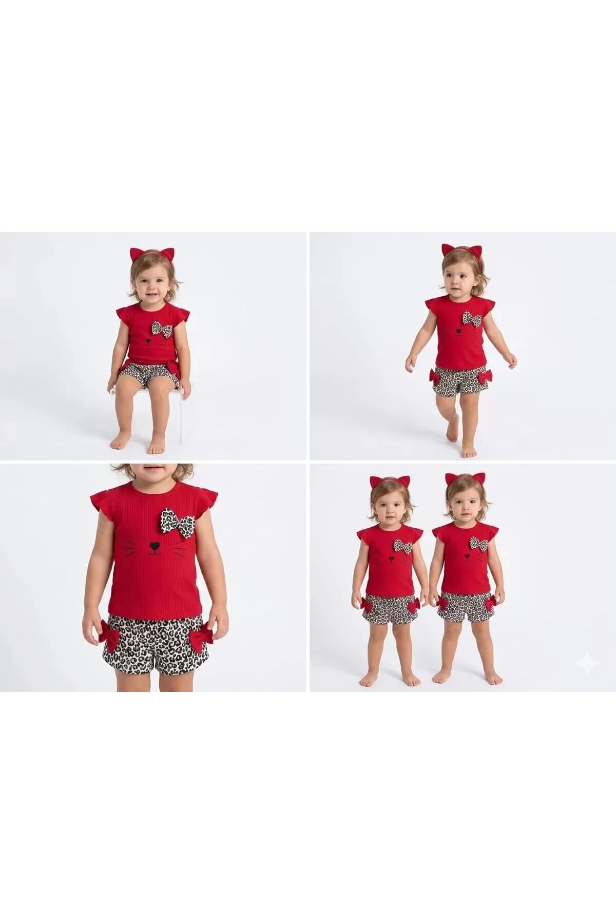 9/24 Ay Lepoar Baskılı Fiyonklu Şortlu Bebek Takımı