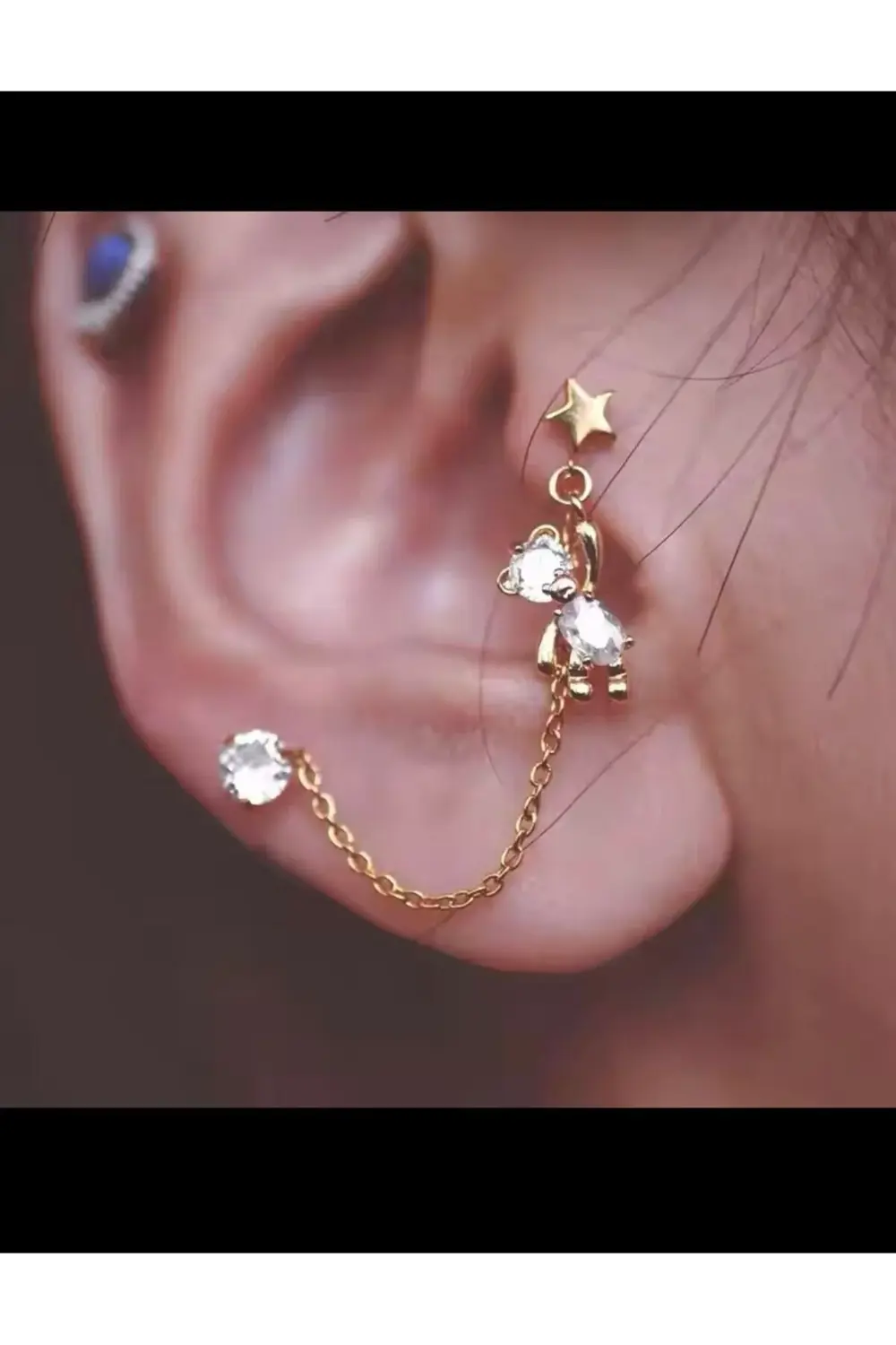 Arescollection 925 Ayar Barlı Rodyum Kaplama Zirkon Taşlı Sallanan Ayıcıklı İkil