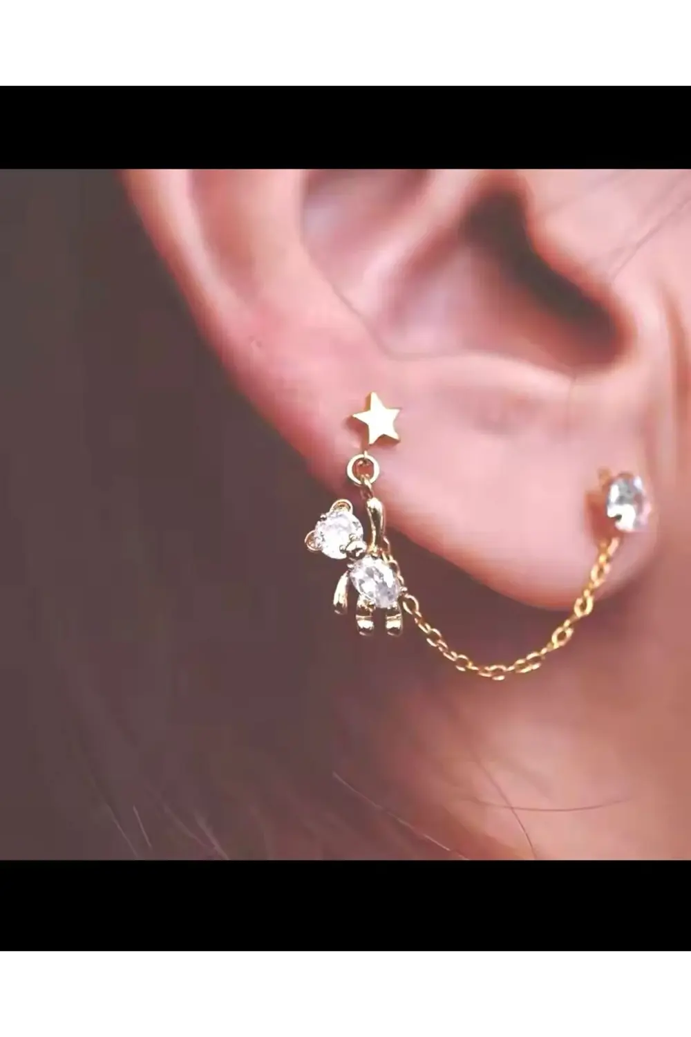 Arescollection 925 Ayar Barlı Rodyum Kaplama Zirkon Taşlı Sallanan Ayıcıklı İkil