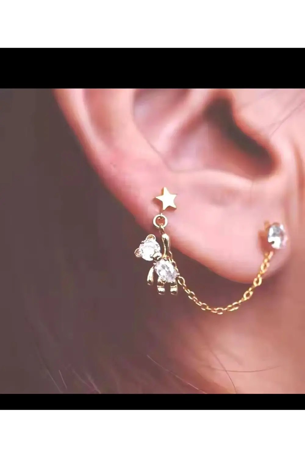 Arescollection 925 Ayar Barlı Rodyum Kaplama Zirkon Taşlı Sallanan Ayıcıklı İkil