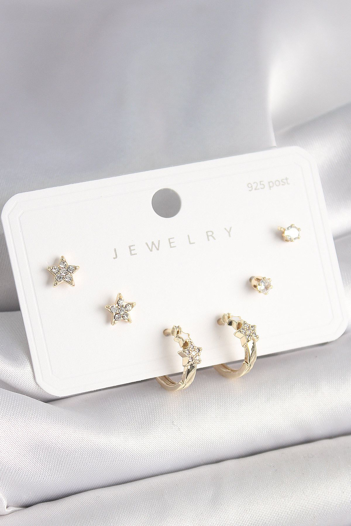 925 Ayar Çivi Pirinç Gold Renk Zirkon Taşlı Yıldız Model Kadın Kü